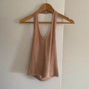 Tan Ribbed Halter Top